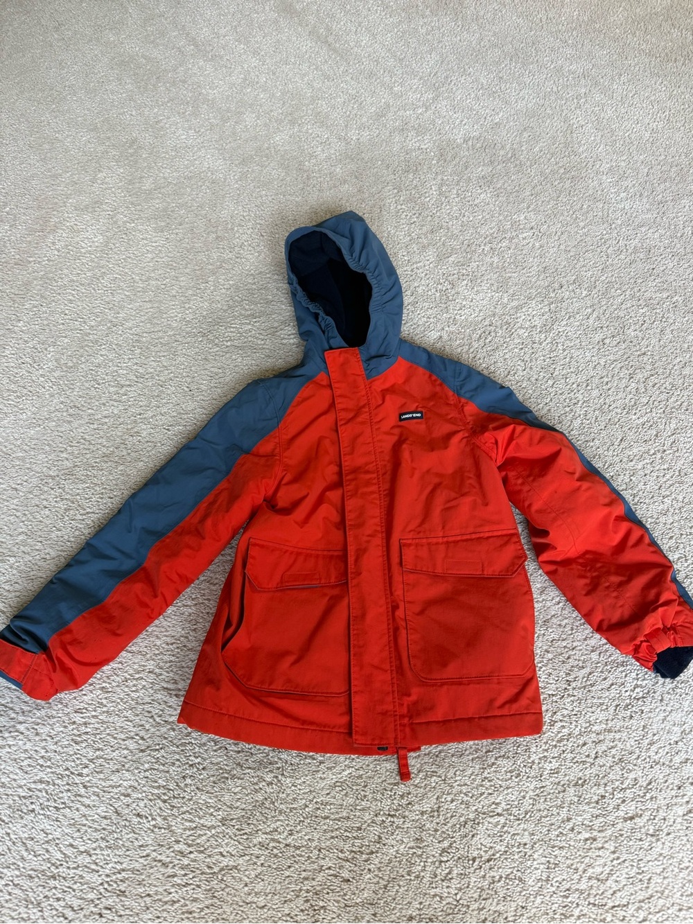 Lands' End orange and Gray Kids' Hooded Puffer Jacket